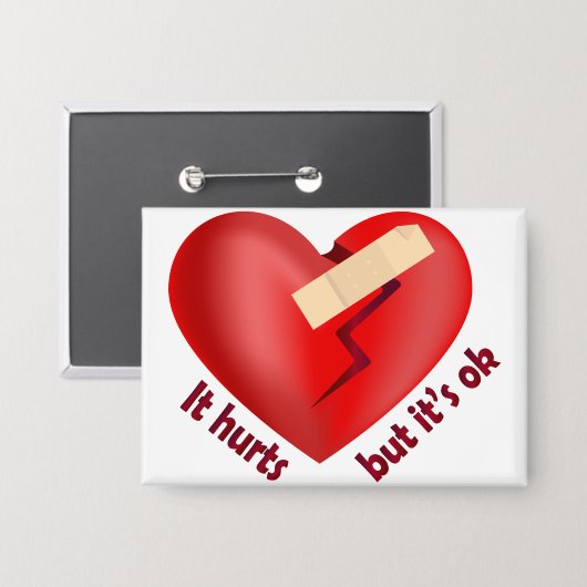 パッチとライフ引用文で癒された壊れたハート 缶バッジ (正面/裏面)