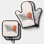 パッチの下の可愛いサル 鍋つかみ&鍋敷きセット (正面/裏面)