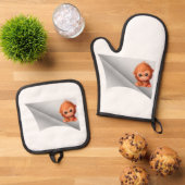 パッチの下の可愛いサル 鍋つかみ&鍋敷きセット (トップダウン)