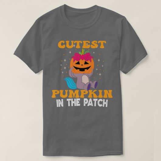 パッチの中で最も可愛いカボチャのハロウィンユニコーン Tシャツ (デザイン正面)