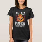 パッチの子供の女の子のハロウィーンで最も可愛いカボチャ Tシャツ (正面)