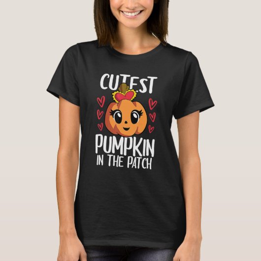 パッチの子供の女の子のハロウィーンで最も可愛いカボチャ Tシャツ (正面)