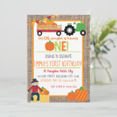 パッチの農場の赤いチェックの1歳の誕生日 招待状 (スタンド正面)