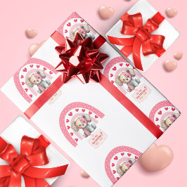 パッチドッグのぬいぐるみ,かわいいハートの虹, バレンタインデー ラッピングペーパー