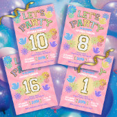 パッチレターバースデーパーティーレトロ名門私立校風のヒッピー 招待状