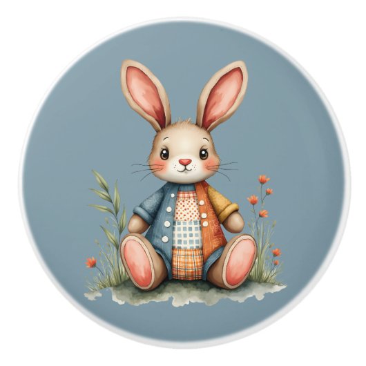 パッチワークお洒落バニーコテージコアウッドランド セラミックノブ (正面)