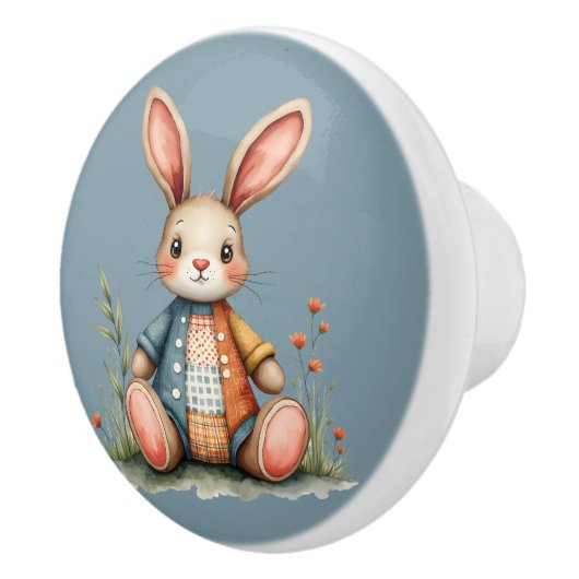 パッチワークお洒落バニーコテージコアウッドランド セラミックノブ (右)