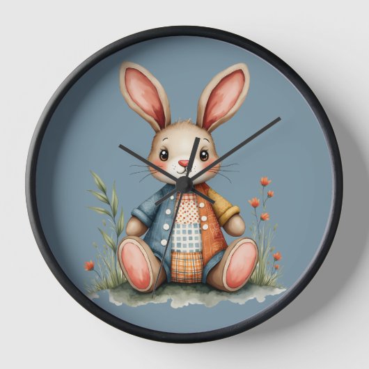 パッチワークお洒落バニーコテージコアウッドランド 壁時計 (正面)