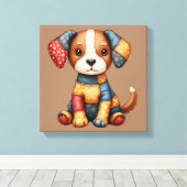 パッチワークお洒落パピーフォークアートコテージコア キャンバスプリント (インサイチュ (ウッドフロア))