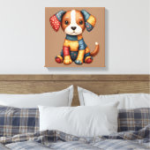 パッチワークお洒落パピーフォークアートコテージコア キャンバスプリント (インサイチュ (寝室))