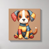 パッチワークお洒落パピーフォークアートコテージコア キャンバスプリント (正面)