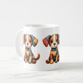 パッチワークお洒落パピーフォークアートコテージコア コーヒーマグカップ (正面左)