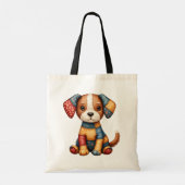 パッチワークお洒落パピーフォークアートコテージコア トートバッグ (裏面)