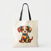 パッチワークお洒落パピーフォークアートコテージコア トートバッグ (正面)