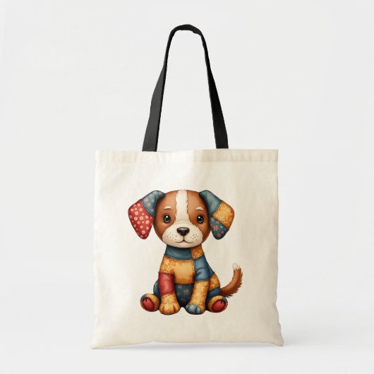 パッチワークお洒落パピーフォークアートコテージコア トートバッグ (正面)