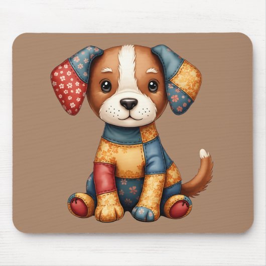 パッチワークお洒落パピーフォークアートコテージコア マウスパッド (正面)