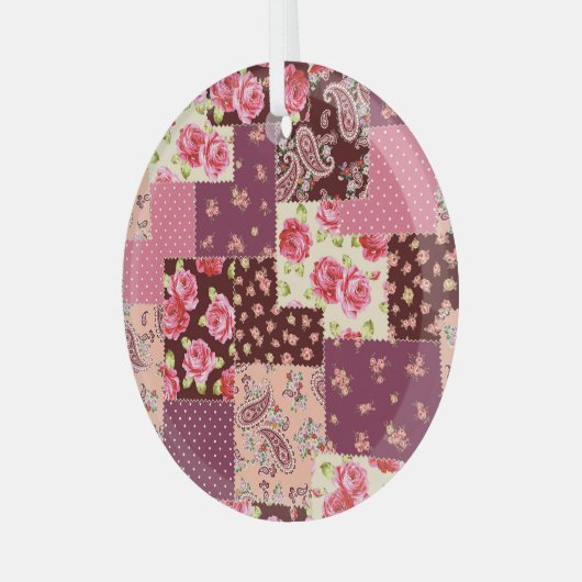 パッチワークかわいいシームレスパターン ガラスオーナメント (正面左)