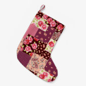 パッチワークかわいいシームレスパターン スモールクリスマスストッキング (正面 (吊り時))