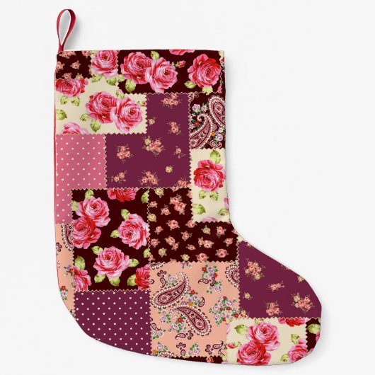 パッチワークかわいいシームレスパターン スモールクリスマスストッキング (正面)