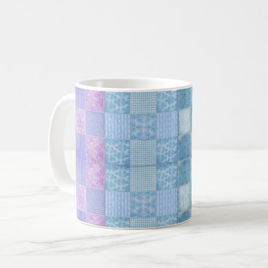 パッチワークのぼろぼろの上品11のozのクラシックで白いマグ コーヒーマグカップ (正面左)