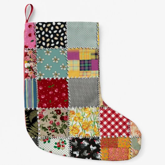 パッチワークのクリスマスのストッキング スモールクリスマスストッキング (正面)