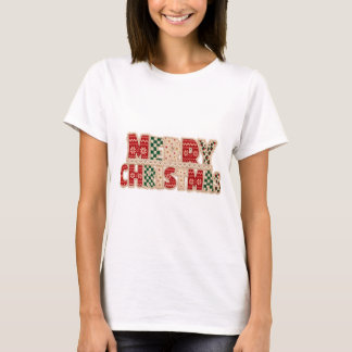 パッチワークのクリスマス文字デザイン Tシャツ