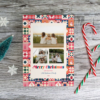 パッチワークのクリスマス マルチカラー 3枚の写真 シーズンカード