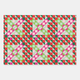 パッチワークのクリスマス ラッピングペーパーシート