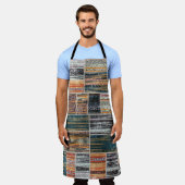 パッチワークのコラージュミックス、キルトパターンプリント。 エプロン (着用した状態)