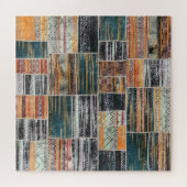 パッチワークのコラージュミックス、キルトパターンプリント。 ジグソーパズル (横)