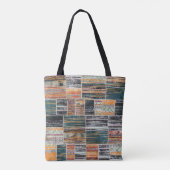 パッチワークのコラージュミックス、キルトパターンプリント。 トートバッグ (裏面)