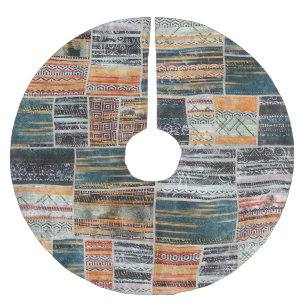 パッチワークのコラージュミックス、キルトパターンプリント。 ブラッシュドポリエステルツリースカート