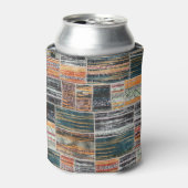 パッチワークのコラージュミックス、キルトパターンプリント。 缶クーラー (缶正面)