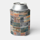 パッチワークのコラージュミックス、キルトパターンプリント。 缶クーラー (缶裏面)