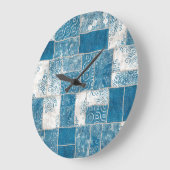 パッチワークのコラージュ:キルトパターンミックス ラージ壁時計 (傾斜)