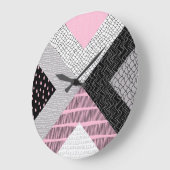 パッチワークのタイル、フリーハンドスケッチパターン。 ラージ壁時計 (傾斜)