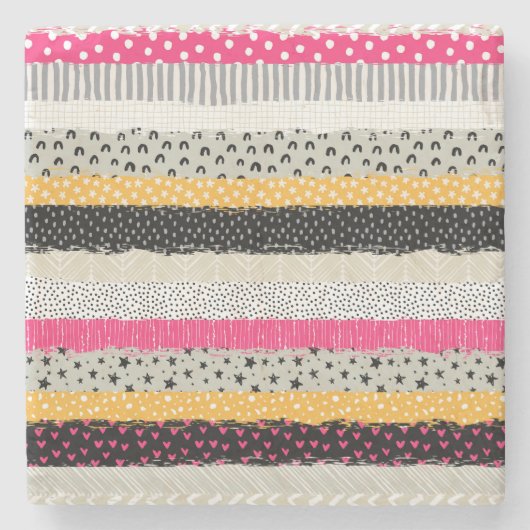 パッチワークのタイル：多彩なシームレスなデザイン。 ストーンコースター (正面)