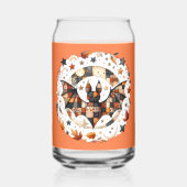 パッチワークのハロウィーンバット オータムカラー ガラス缶 (正面)