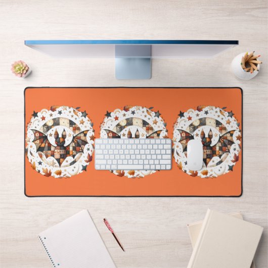 パッチワークのハロウィーンバット オータムカラー デスクマット (オフィス1)