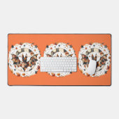 パッチワークのハロウィーンバット オータムカラー デスクマット (キーボード&マウス)