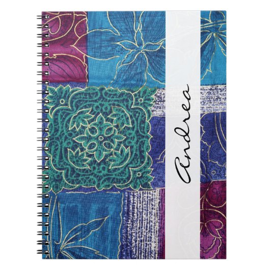 パッチワークのパターン、パッチワークの背景、名前 ノートブック (正面)