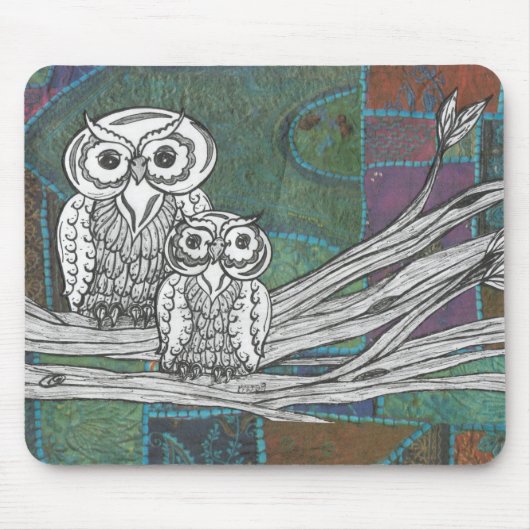 パッチワークのフクロウ マウスパッド (正面)