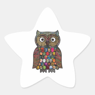 パッチワークのフクロウ 星シール