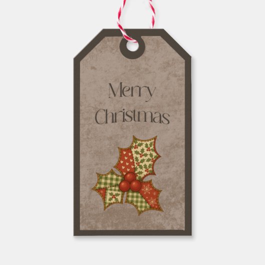 パッチワークのホーリー　クリスマスカラーのギフトタグ ギフトタグ (正面)