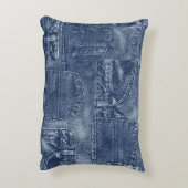 パッチワークのポケットパターンのデニム材料。 アクセントクッション (裏面(縦))
