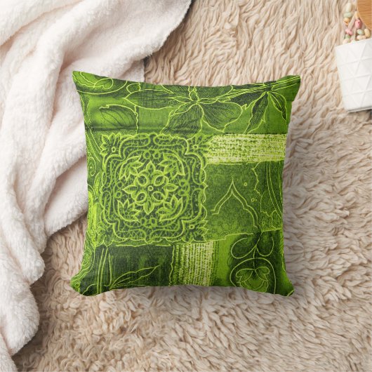パッチワークのライムグリーンの枕 クッション (ブランケット)