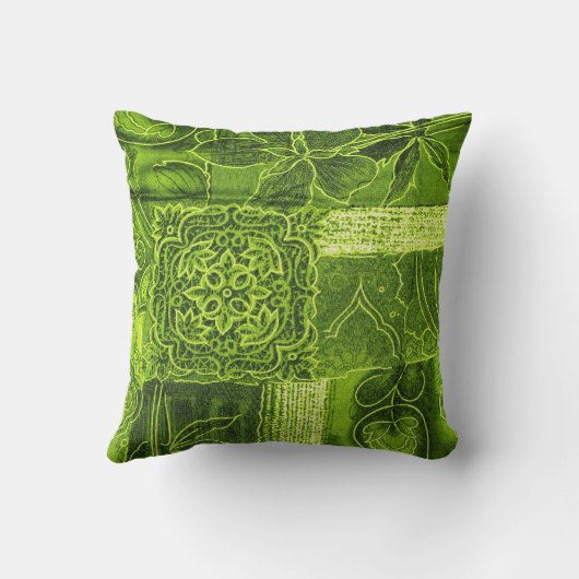 パッチワークのライムグリーンの枕 クッション (裏面)