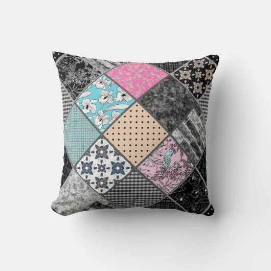 パッチワークのレトロヴィンテージ色パッチワークキルティング クッション (正面)