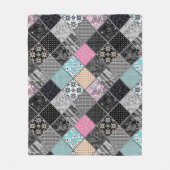 パッチワークのレトロヴィンテージ色パッチワークキルティング フリースブランケット (正面)