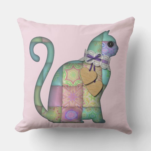 パッチワークの猫枕 クッション (正面)